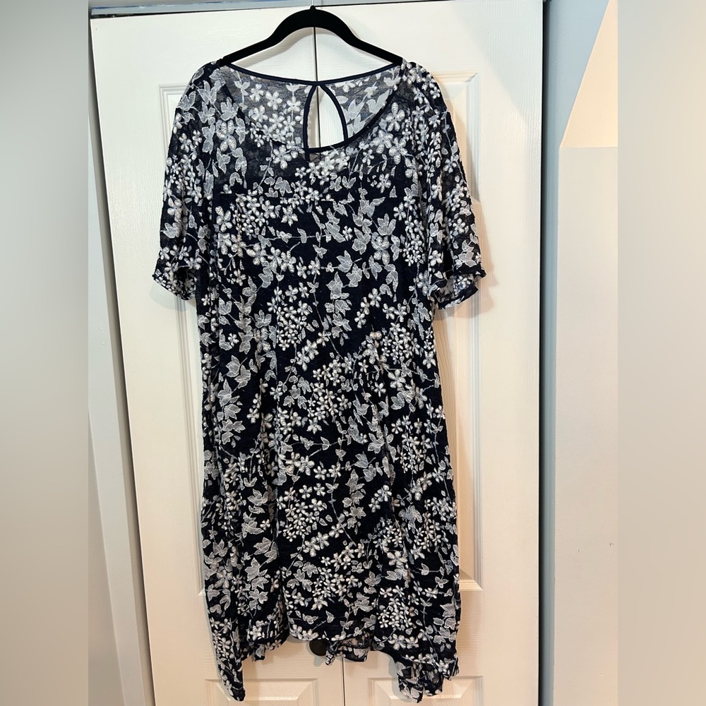 Roz & Ali Blue Floral Lace Overlay Dress Size 3X Plus Size